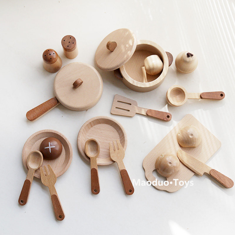 Kitchen Appliances And Utensils - Conjunto de cozinha infantil de madeira